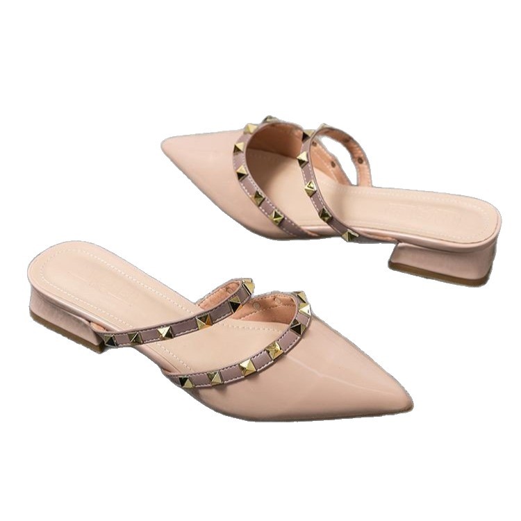 Remaches puntiagudos zapatos de tacones gruesos para mujeres verano 2026 nuevas sandalias con hebilla en el hogar zapatos casuales image 5