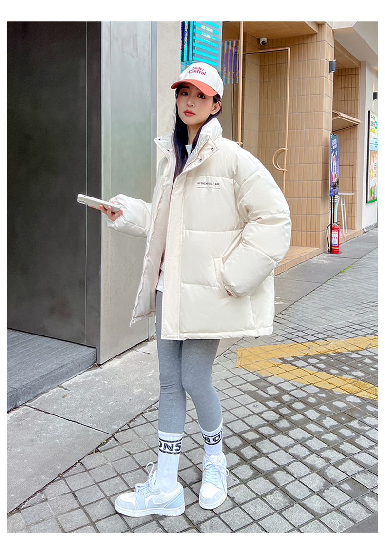 Women's Down Coat Mid Length Standing Collar Thickened Bread Style_voghion.com