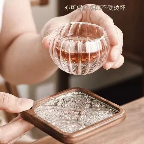 Begonia flor taza almohadilla accesorios de té decoración de mesa de té madera sólida aislamiento térmico almohadilla de té soporte de taza resistente a quemaduras