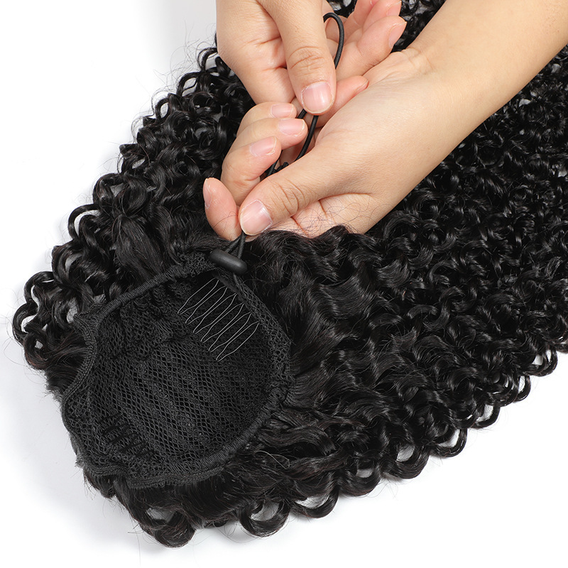 Cordón Kinky Curly Ponytail peluca Cola de caballo cabello humano real