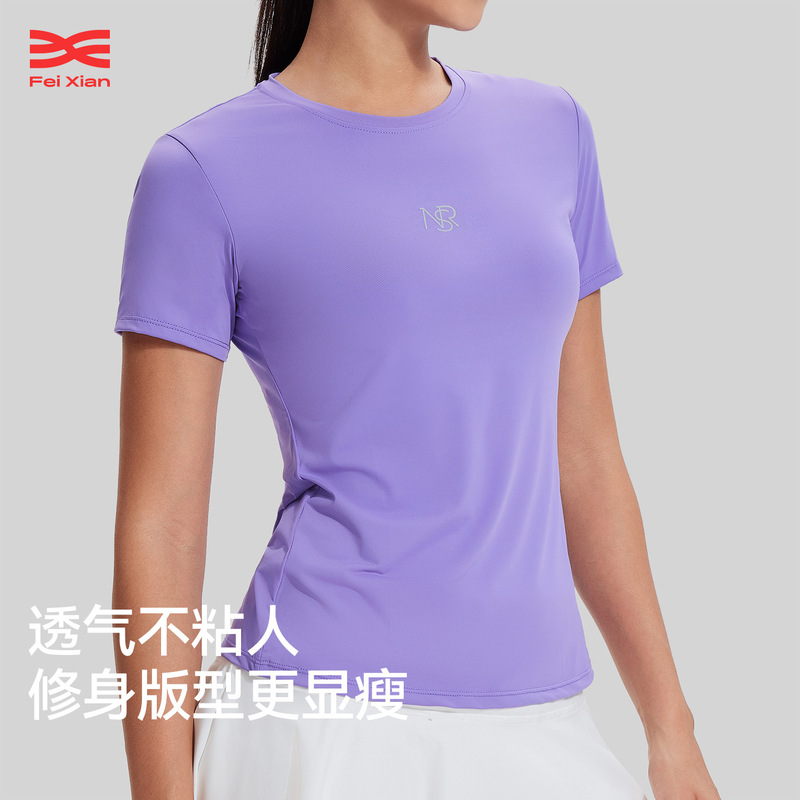 Cross-Border Slim-Fitting Short-Sleeved Pilates Tennis Clothing Quick-Drying Sports Fitness Outdoor Sportswear Tops Slim and Comfortable for Women