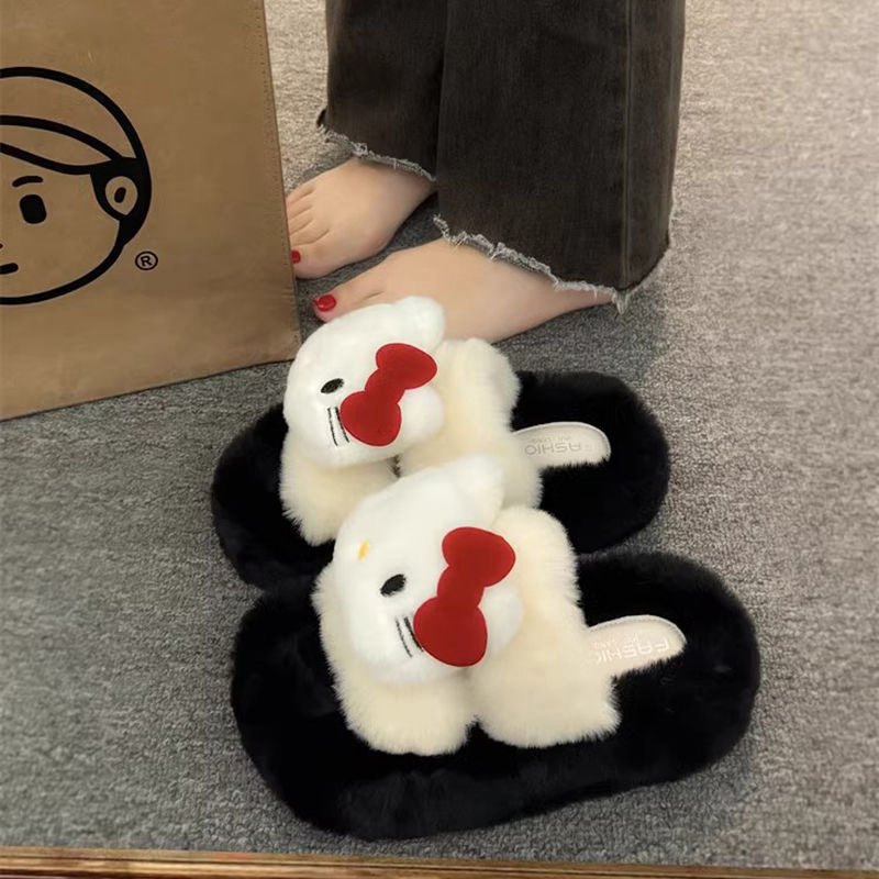 2025 Autumn and Winter Trendy Ins Furry Slippers for Women, Outdoor Slip-On Trendy Shoes, Thick-Soled Home Cotton Slippers for Winter