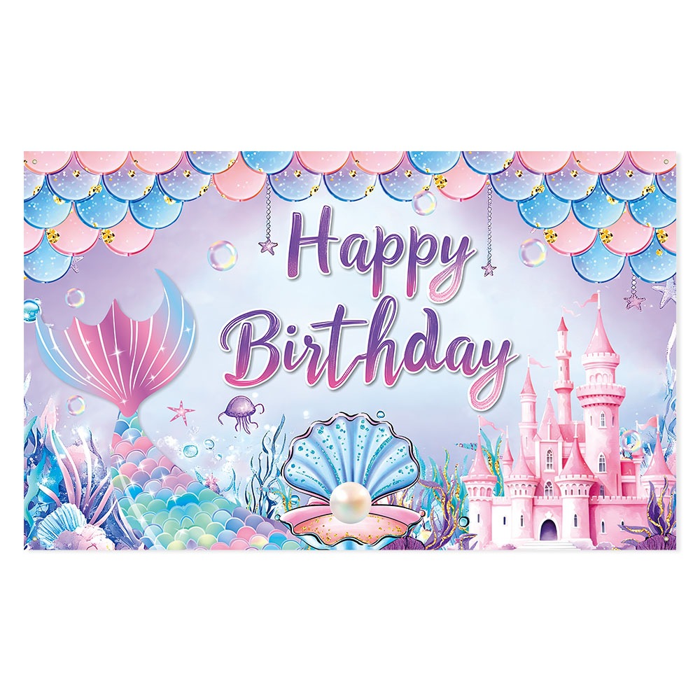 Nuevo tema de sirena tela de fondo de decoración de cumpleaños sirena océano tela de fondo de decoración de fiesta de cumpleaños para niños