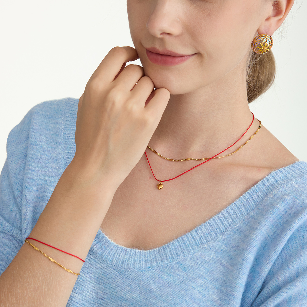 Wanxing amor transfronterizo colgante de acero inoxidable collar de Año Nuevo cuerda roja delicada simple collar de doble capa nicho de alta calidad