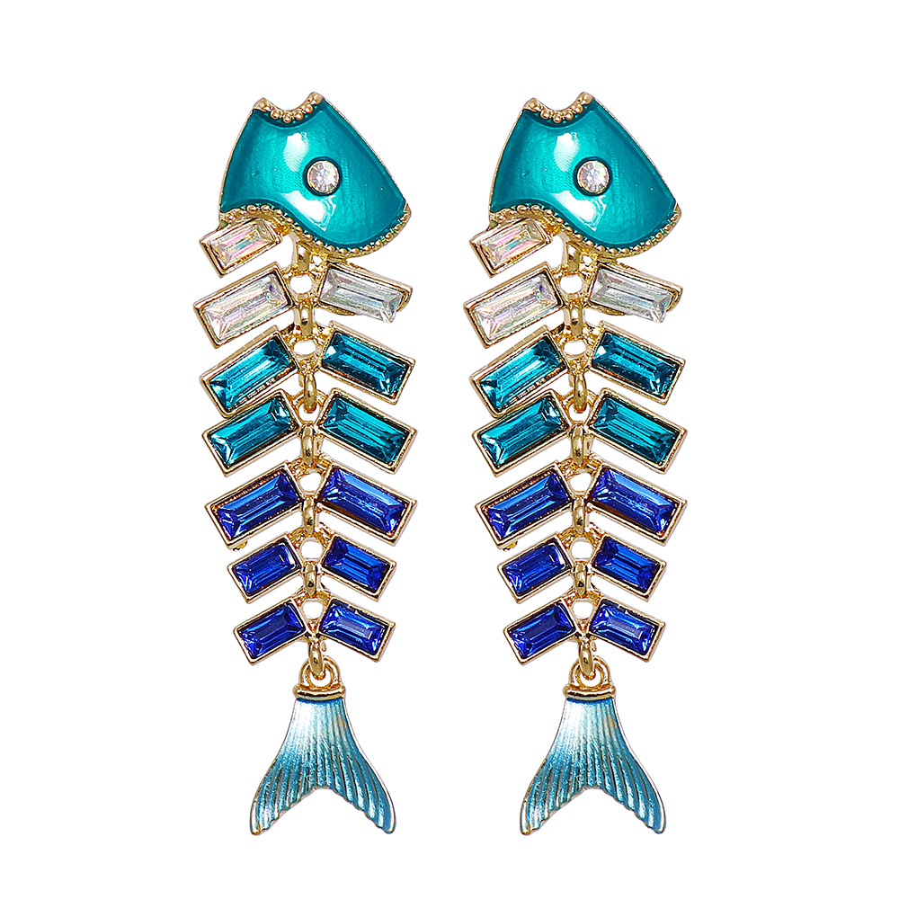 New Creative Personality Exaggerated Fishbone Diamond Earrings Wholesale display picture 7