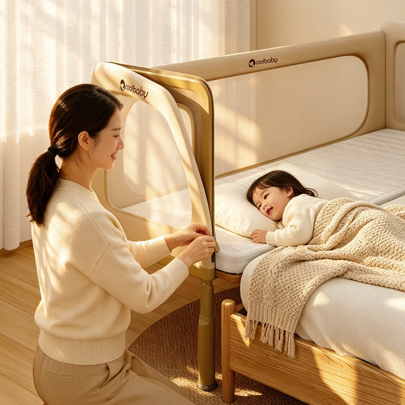 [New Product] Coolbaby Removable and Washable Kidsren's Splicing Bed, Widened Bed Beside the Crib, Suitable for Adults to Sleep On, with Adjustable Height