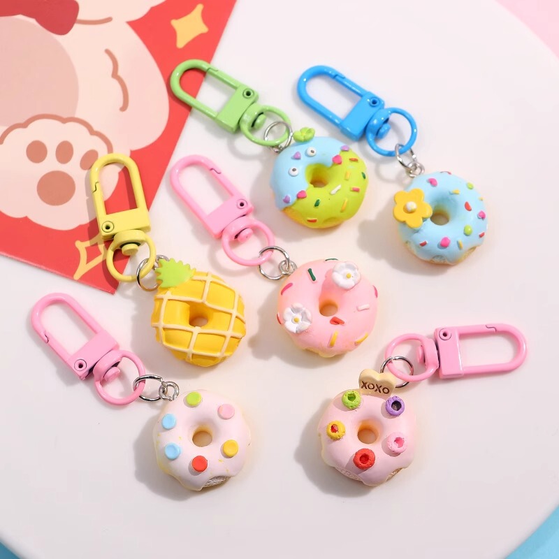 Spring Flower Cake Donut Keychain Pendant Female Cartoon Bag Pendant Keychain Creative Gift for Women