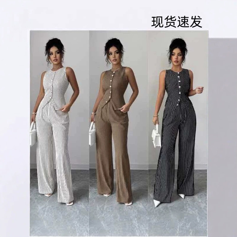 New Ol-Style Professional Suit for Women, Spring and Autumn Sleeveless Top, High-Waisted Wide-Leg Long Pants, Slimming Two-Piece Set New Ol-Style Professional Suit for Women, Spring and Autumn Sleeveless Top, High-Waisted Wide-Leg Long Pants, Slimming Two-Piece Set