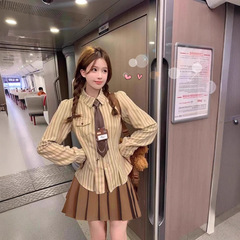 韩系学院风早春穿搭jk制服套装收腰修身显瘦衬衫女法式小上衣套装