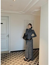 美拉德风高领长袖连衣裙女2025秋冬新款修身显瘦加厚腰带气质长裙