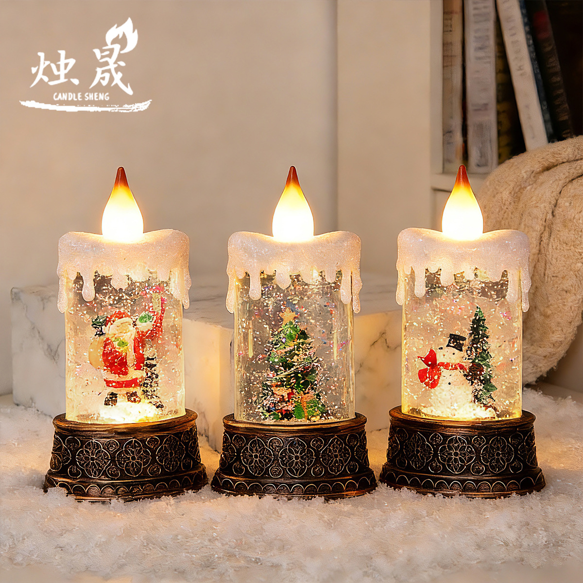 Nuevo agua de Navidad lámpara de vela luminosa lámpara de viento decoración de Santa Claus pequeño regalo de árbol de Navidad