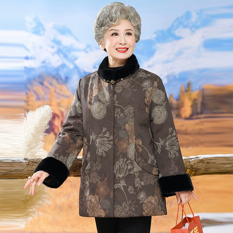 Зимняя одежда для пожилых бабушки национальный стиль пуховик куртка темперамент для пожилых людей пальто мама зимняя толстая хлопковая куртка
