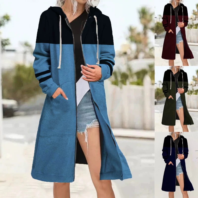 2023 Новый плюс размер женский зимний Европа и США Amazon цвет соответствующий Свободное пальто кардиган на молнии свитер на флисовой подкладке женский