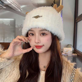日系卡通鹿角帽子女冬季保暖护耳帽韩版可爱毛绒帽时尚针织毛线帽