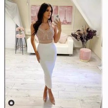 外贸春夏季女装针珠挂脖露背晚礼服V领修身绷带裙dress性感辣妹