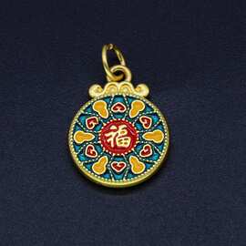 古法金哑光景泰蓝滴油珐琅彩手串链合金饰品配件福禄挂坠093