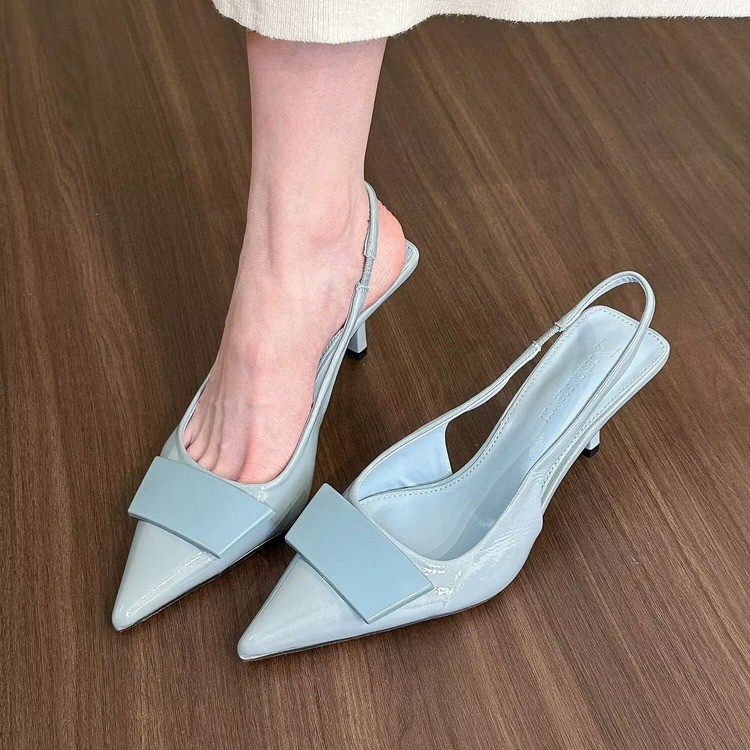 French-Style Socialite Blue High-Heeled Women's Shoes 2025 New Design Pointed Shallow Stiletto Slingback Sandals