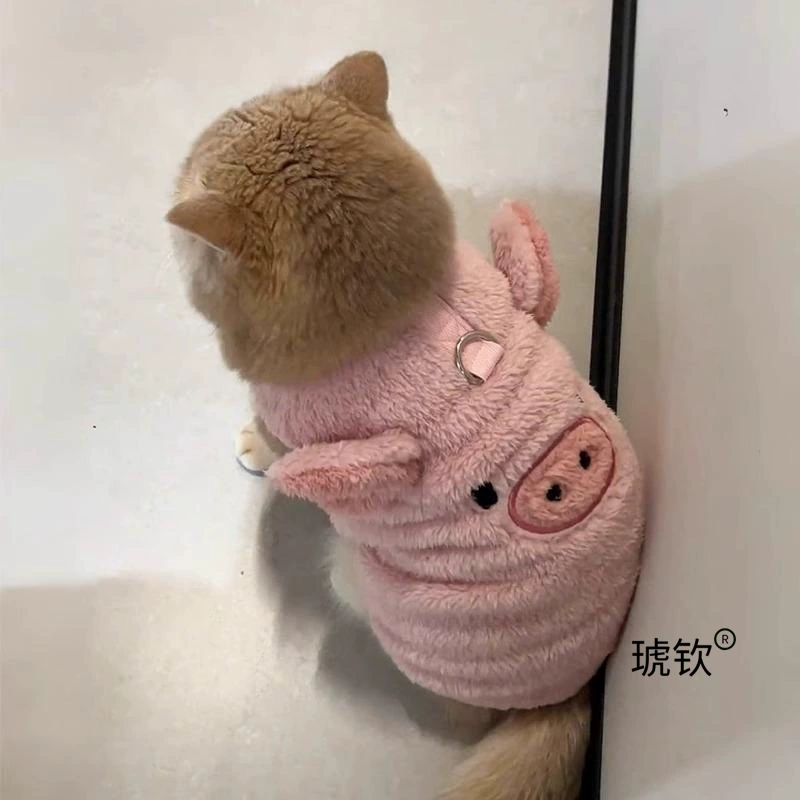 Одежда для кошек, зимняя теплая флисовая подкладка, утолщенный синий кошачий жилет с золотым градиентом, милый жилет с защитой от выпадения с тяговым кольцом