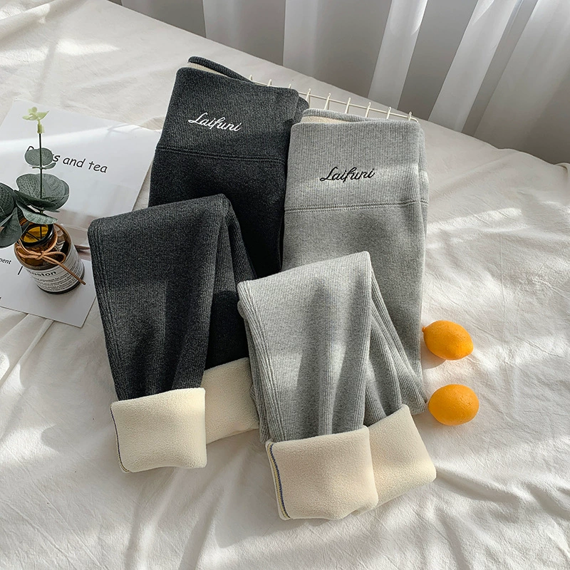 Очень Толстые Леггинсы из овечьего флиса, женская верхняя одежда, осенне-зимняя флисовая подкладка, утолщенная высокая талия, супер толстые серые теплые хлопковые брюки