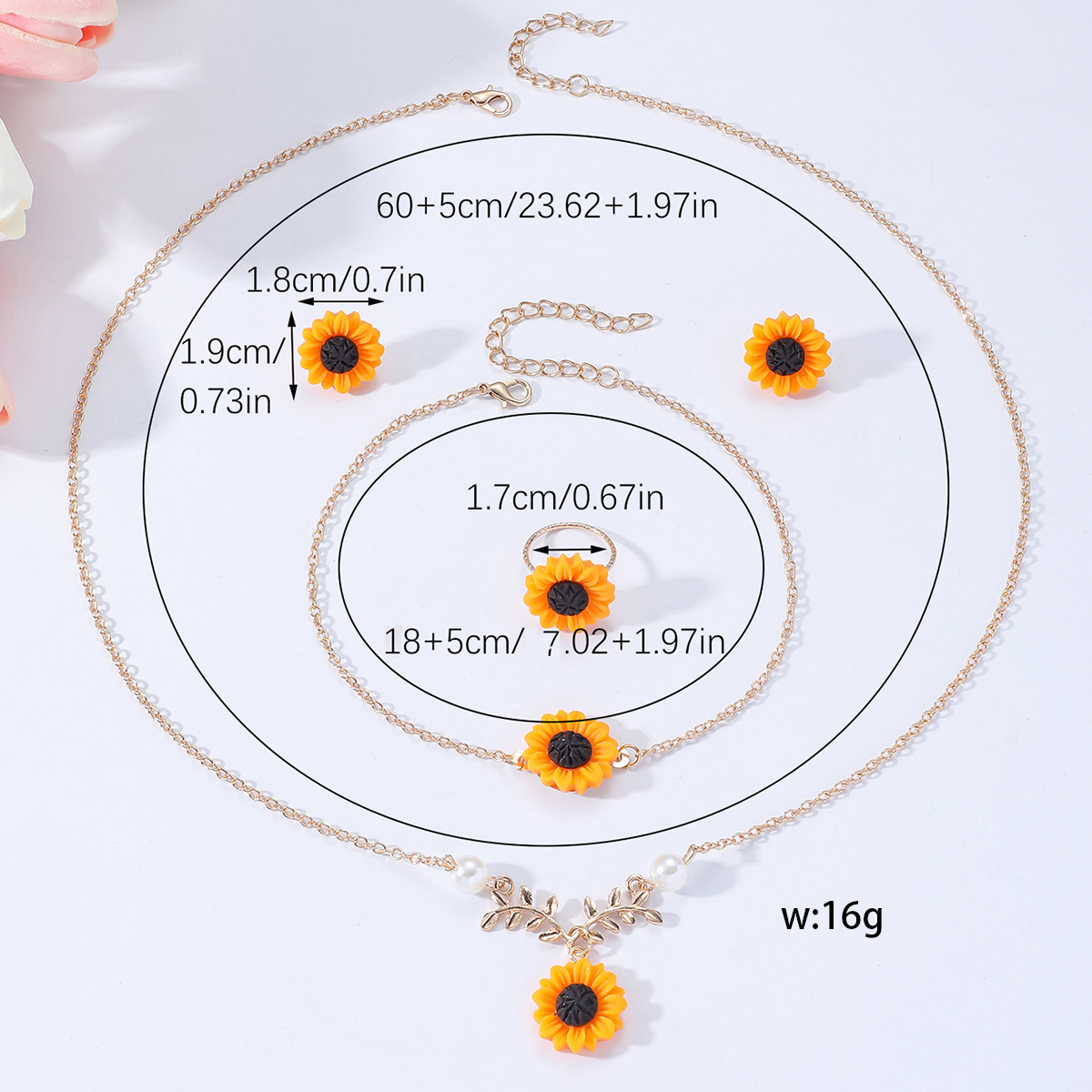 21g Weight Jewelry Set Classification Simple Style Sunflower Alloy Glass Plating Women's Jewelry Set