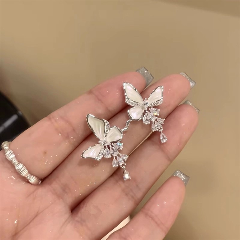 新款超仙闪耀锆石流苏蝴蝶耳环小众设计感时尚百搭耳钉高级感耳饰|undefined