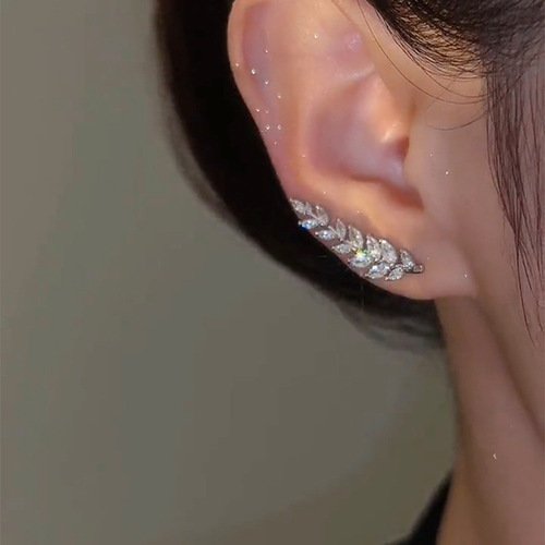 Micro-paved zircon wheat ear earrings, light luxury wheat earrings for women, niche design leaf earrings, temperament and versatile earrings