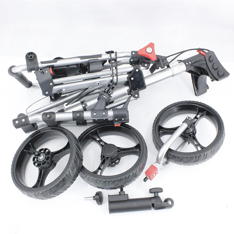 FUENTE Directo DE FÁBRICA DE Golf Carro de tres ruedas plegable de aleación de aluminio carrito de golf de almacenamiento al por mayor