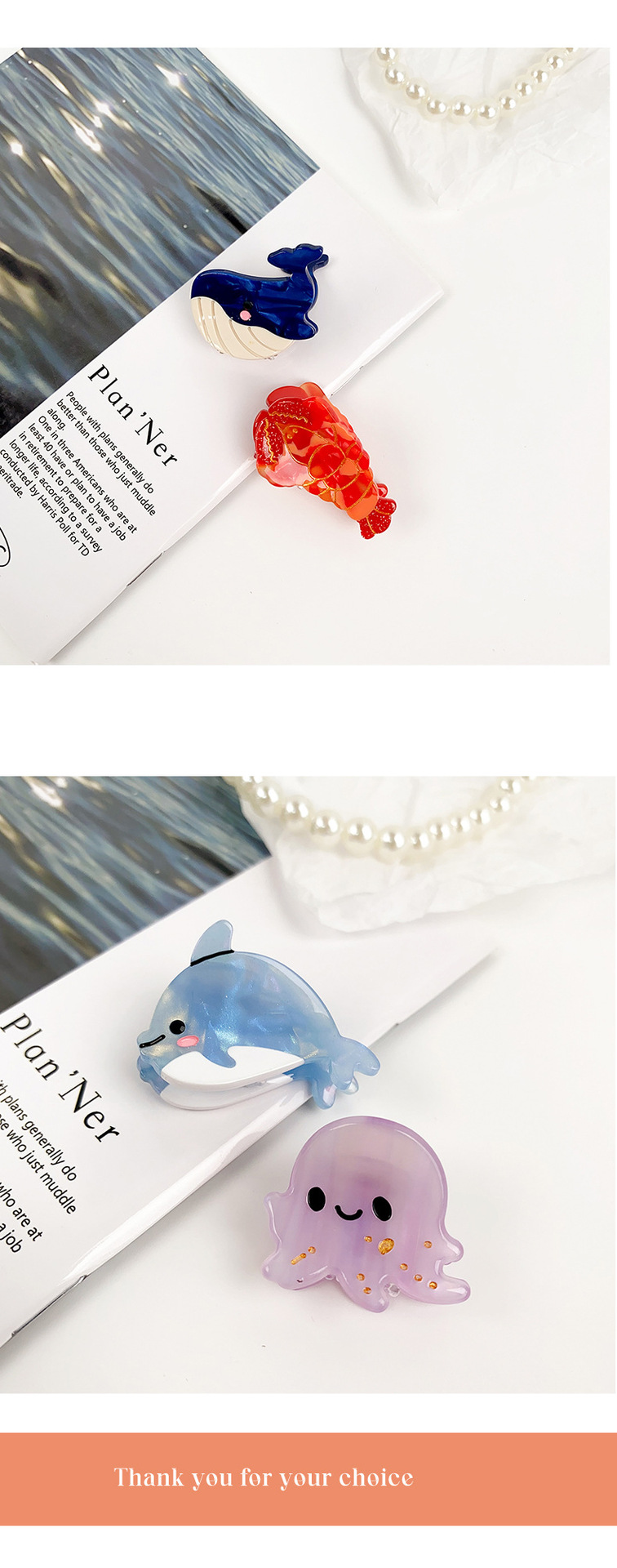 Pince à cheveux en forme de conque, petite et exquise, mignonne, marine, petite taille, acide acétique, dessin animé, dauphin, étoile de mer, pince à cheveux, frange latérale, pour femmes_voghion.com