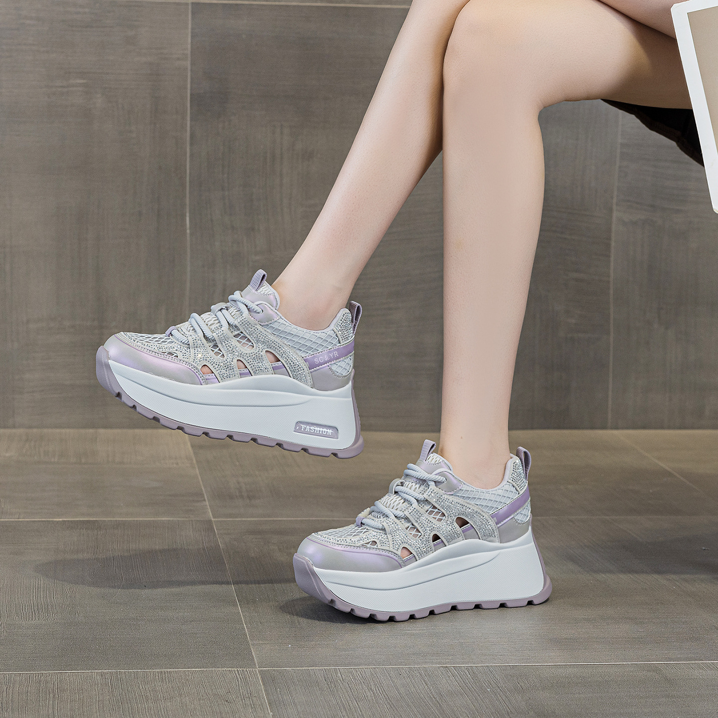 Giày sneaker nữ đế dày lưới thoáng khí phong cách retro — Trắng 5086, Champagne 5086, Tím 5086