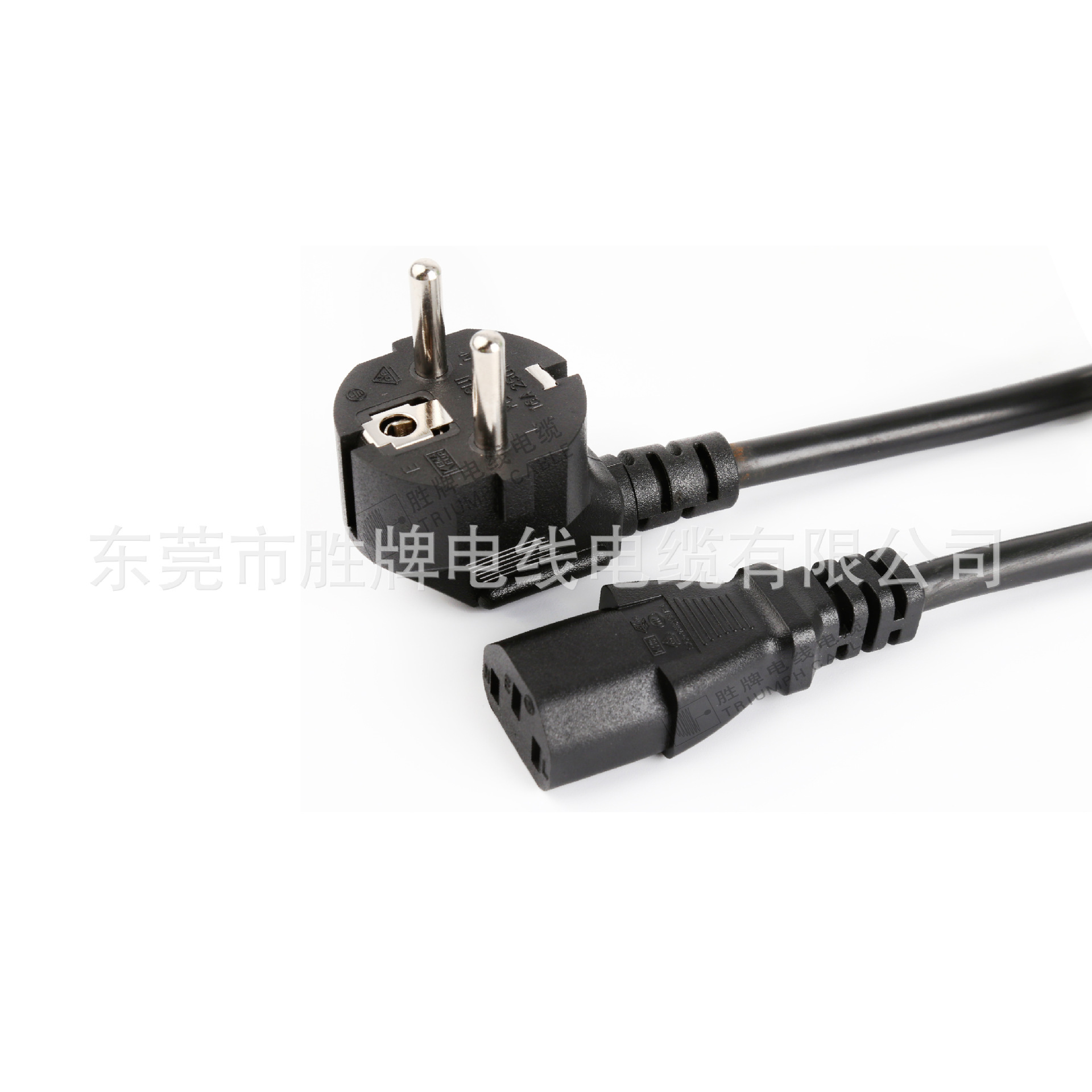 供应欧标VDE弯三插16A直梅花尾电源线 H05VV-F 3*1.0MM 1米长