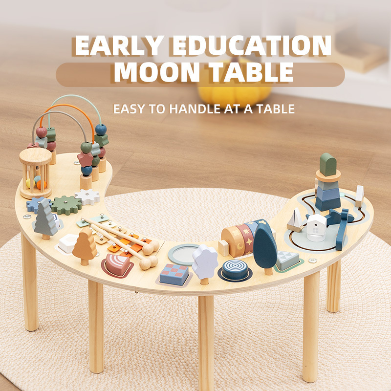 Children's Montessori Wooden Busy Table Games, Beaded Building Blocks, Kindergarten Hand-Eye Coordination Training, Early Education Educational Toys