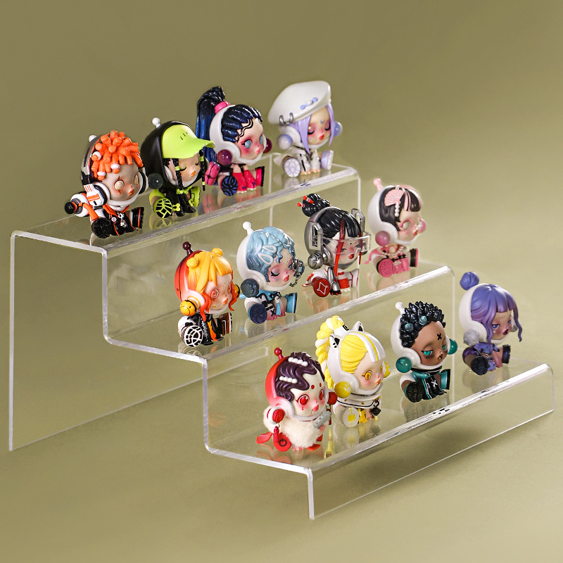 Acrylic Step-Shaped Display Stand Blind Box Statue Shelf Decor Transparent Makeup Handheld Collectible Display Cabinet