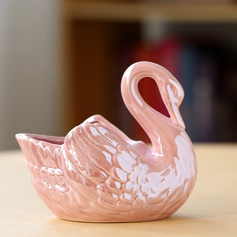 Flowerpot, ceramic swan for office, creative storage system