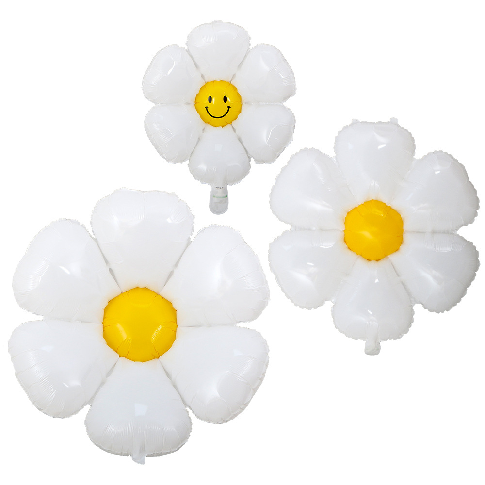 Korean-style smiling chrysanthemum flower-shaped aluminum foil balloons Baby party children's birthday decoration balloons wholesale