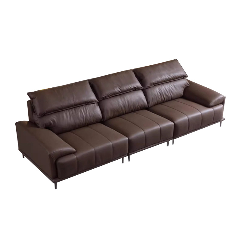 Sofá de cuero italiano minimalista cabeza de cuero sofá de teclas de piano respaldo alto pequeño sofá de fila recta para tres personas