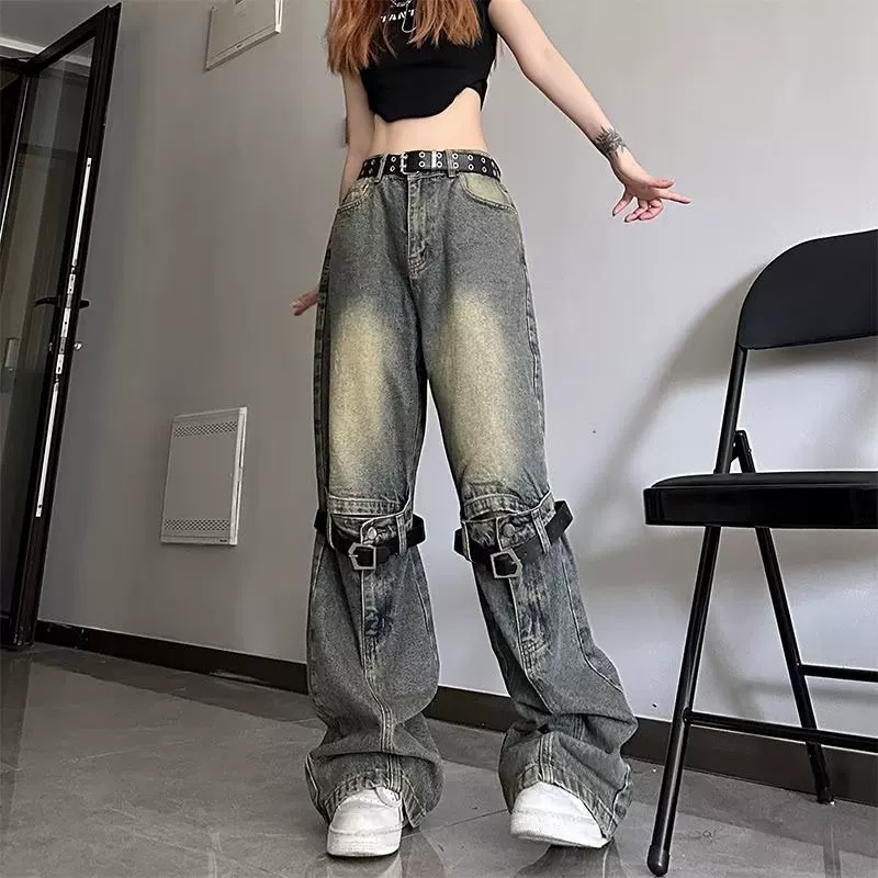 Брендовые брюки, пояс, украшения, сексуальные джинсы, американский стиль, свободный прямой крой
