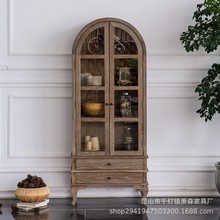 美式乡村实木酒柜法式复古做旧白蜡木书柜装饰柜展示柜储物柜家具