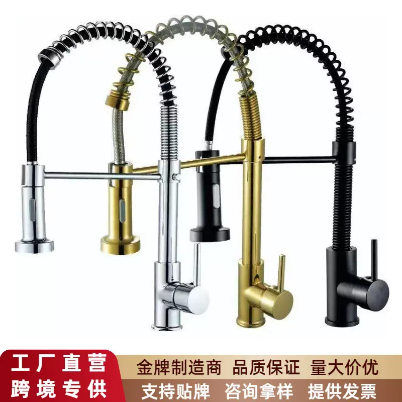 跨境弹簧厨房水龙头洗菜池水槽双用出水万向防溅冷热旋转水龙头