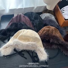 冬季防风护耳套头帽加厚保暖大头围雷锋帽骑车滑雪毛绒豹纹帽子女