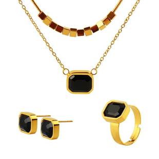 European and American ins double layered necklace trendy cool women's ring earrings three-piece suit T-shirt sweatshirt accessories do not lose color