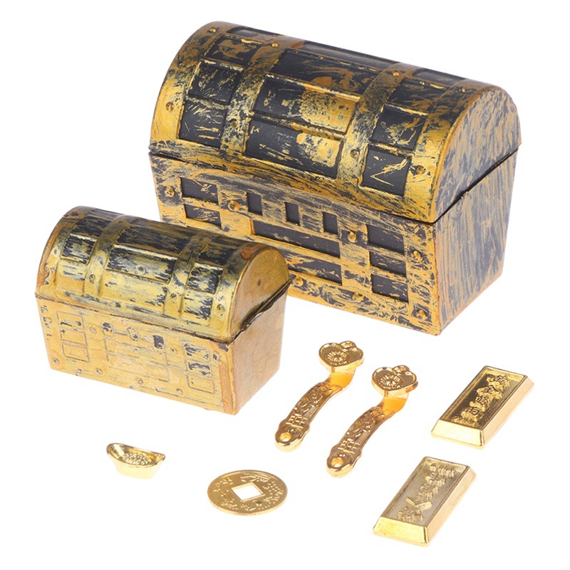 Casa de muñecas casa de muñecas miniatura modelo escena decoración Cofre del Tesoro lingote de oro moneda de cobre Jade Ruyi barra de oro OB11