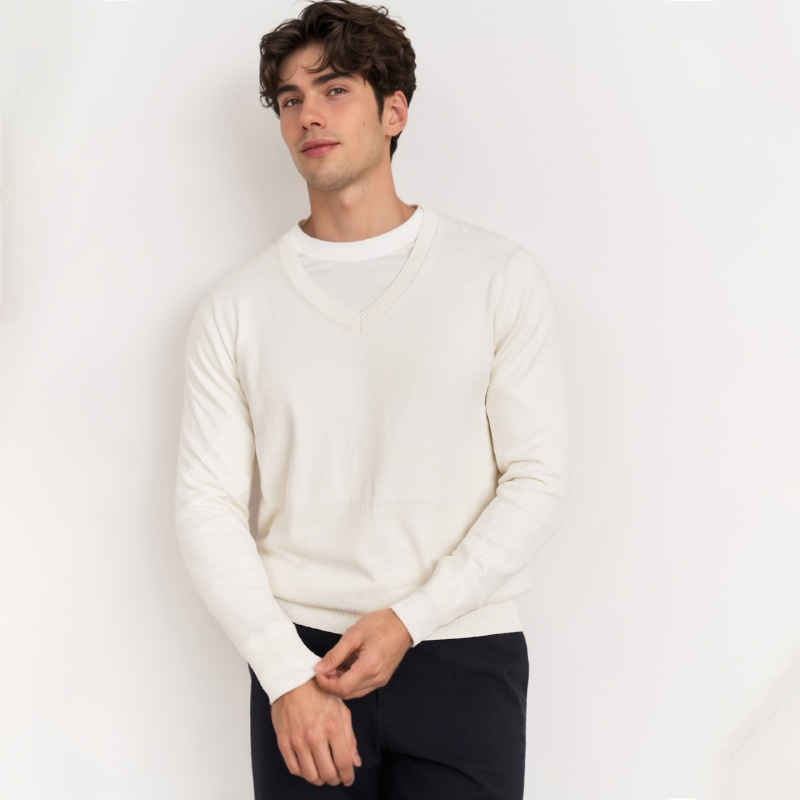 Suéter de invierno y otoño suéter de lana estilo de dinero viejo suéter de cuello en V delgado con camiseta legging overhead negocios ligeros