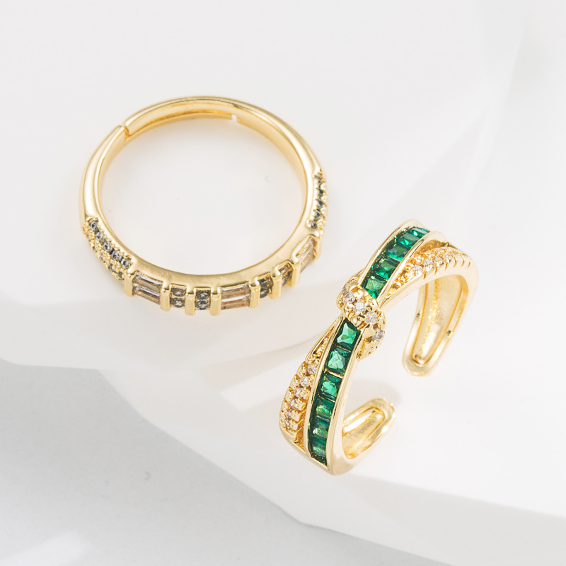 Retro Geometric Copper Open Ring Zircon Copper Rings