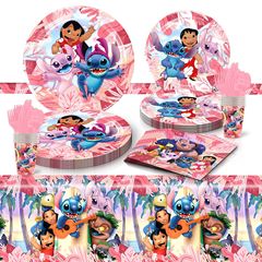 スティッチ子供ピンクパーティー装饰アレンジ星间ベビー纸コップティッシュペーパー皿使い舍て食器セット