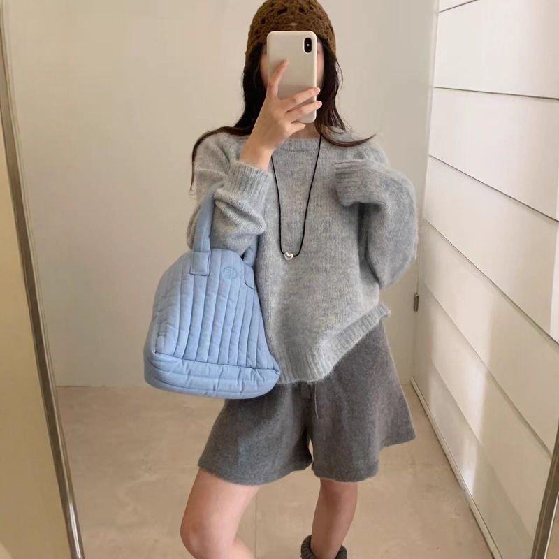 Korean Dongdaemun Thick Knit Sweater for Women, Loose Short Pullover Round Neck Knitwear, 2025 Autumn and Winter New Style Top
