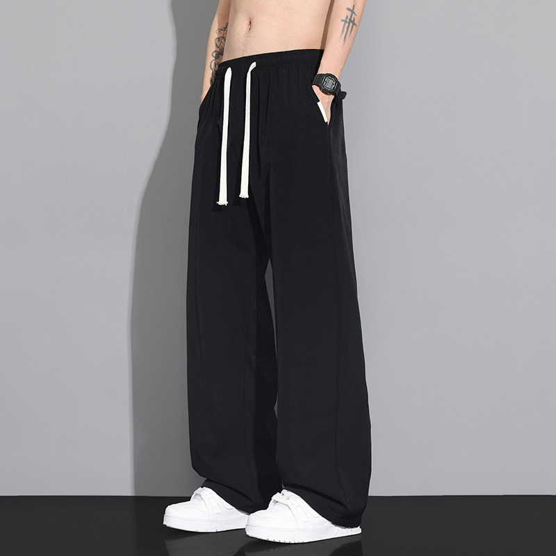 Ice Silk Straight Pants Men's Summer Thin Wide-Leg Pants Loose Summer Large Size Youth Quick-Drying Casual Pants