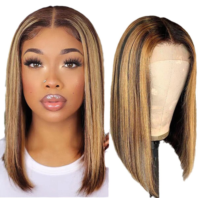 Lace Front Wig for European and American Women, Short Straight Hair Wig, in Stock, 13X4 Side Part Lace Wig in Stock