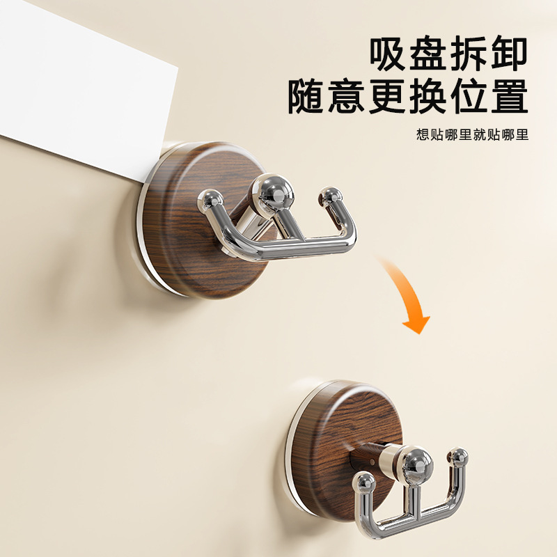 吸盘木纹挂钩中古风家用卫生间浴室毛巾挂免打孔壁挂门后无痕粘钩|undefined