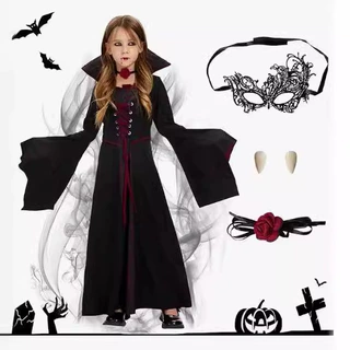 万圣节新款cosplay儿童女巫服装跨境角色扮演cos吸血鬼舞台表演服