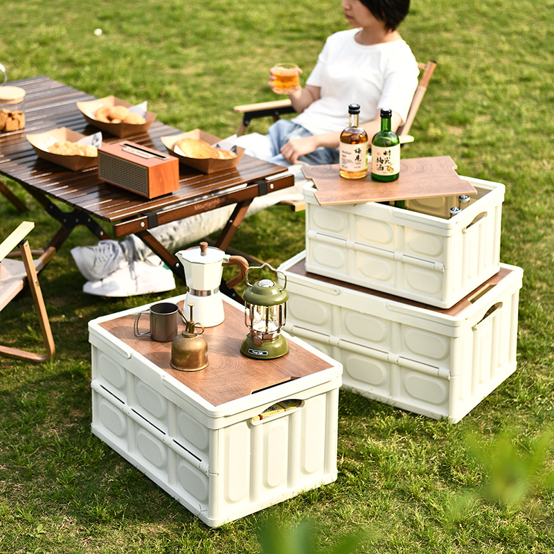 Coche plegable caja de almacenamiento al aire libre camping caja de almacenamiento camping tapa de madera caja de almacenamiento maletero del coche portátil